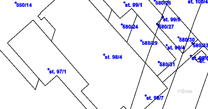 Parcela st. 98/4 v KÚ Hartmanice u Žimutic, Katastrální mapa