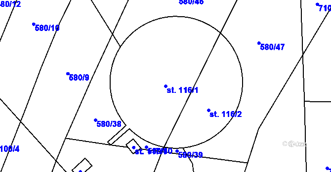 Parcela st. 116/1 v KÚ Hartmanice u Žimutic, Katastrální mapa