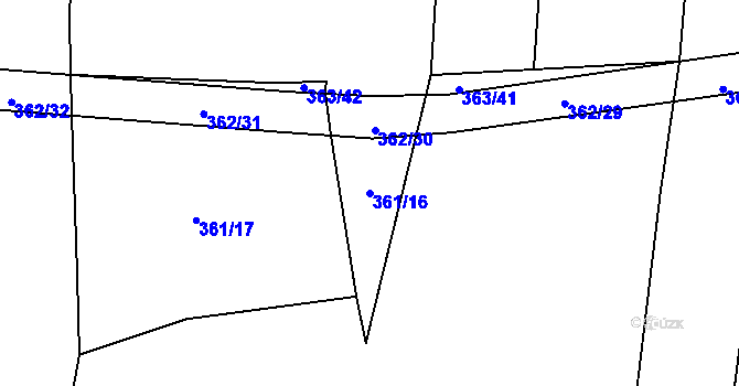 Parcela st. 361/16 v KÚ Hartmanice u Žimutic, Katastrální mapa