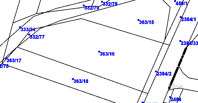 Parcela st. 363/16 v KÚ Hartmanice u Žimutic, Katastrální mapa