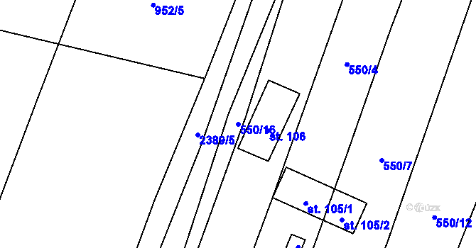 Parcela st. 550/16 v KÚ Hartmanice u Žimutic, Katastrální mapa