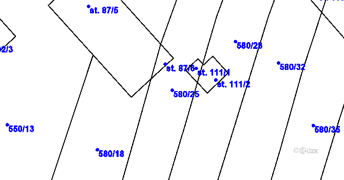 Parcela st. 580/25 v KÚ Hartmanice u Žimutic, Katastrální mapa