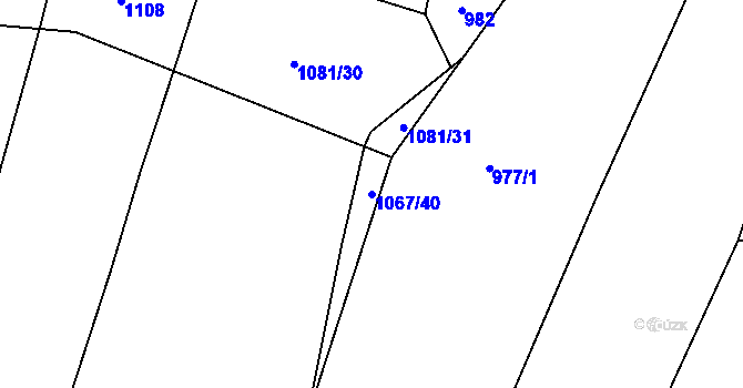 Parcela st. 1067/40 v KÚ Hartmanice u Žimutic, Katastrální mapa