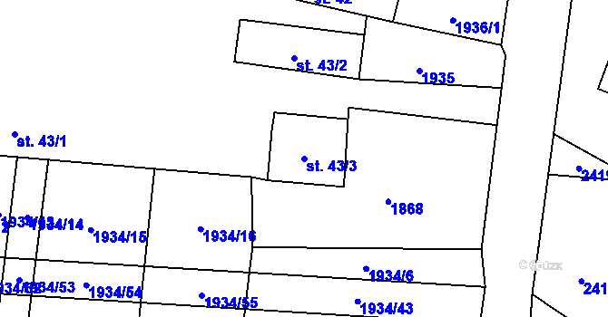 Parcela st. 43/3 v KÚ Sobětice u Žimutic, Katastrální mapa
