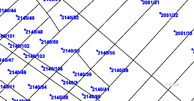 Parcela st. 2140/55 v KÚ Žimutice, Katastrální mapa