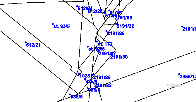 Parcela st. 2191/87 v KÚ Žimutice, Katastrální mapa