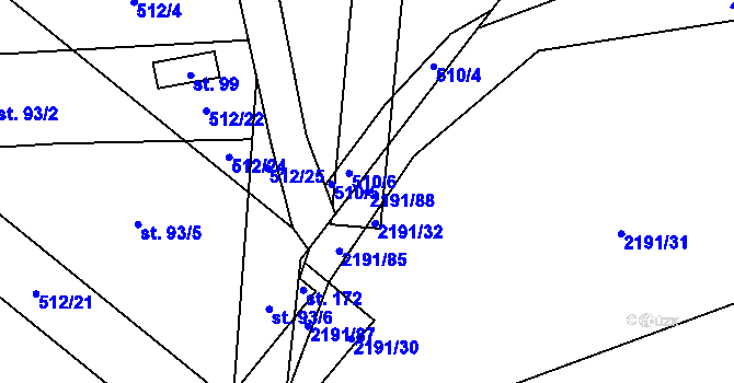 Parcela st. 2191/88 v KÚ Žimutice, Katastrální mapa