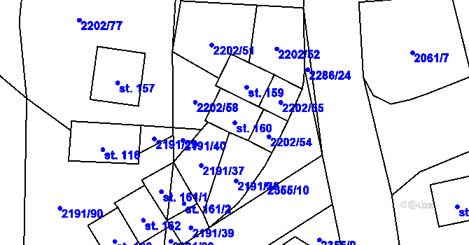 Parcela st. 160 v KÚ Žimutice, Katastrální mapa