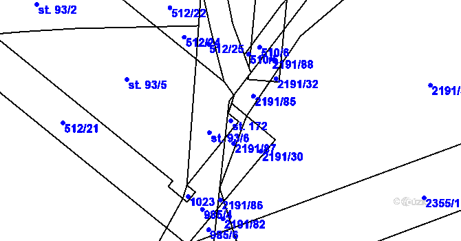 Parcela st. 172 v KÚ Žimutice, Katastrální mapa