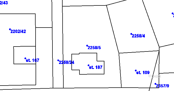 Parcela st. 2258/5 v KÚ Žimutice, Katastrální mapa