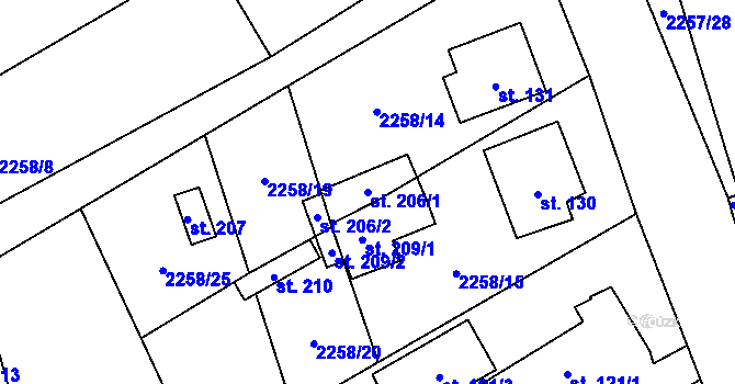 Parcela st. 206/1 v KÚ Žimutice, Katastrální mapa
