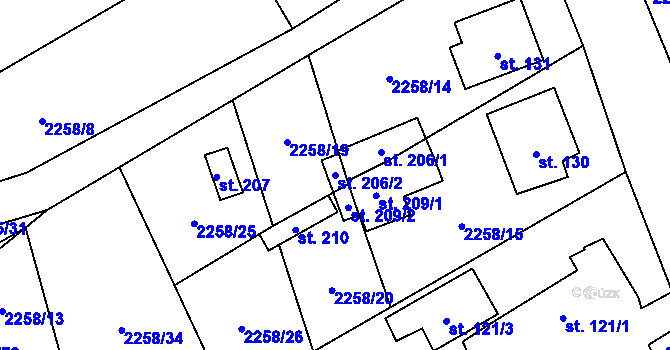 Parcela st. 206/2 v KÚ Žimutice, Katastrální mapa