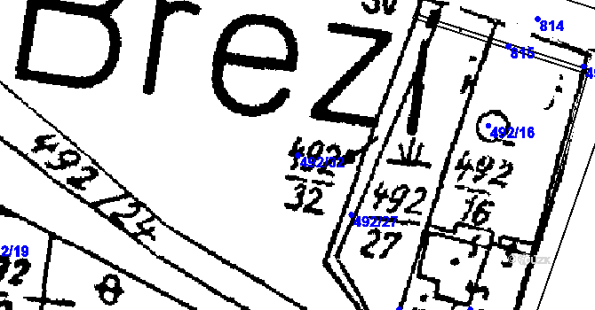 Parcela st. 492/32 v KÚ Březí u Žinkov, Katastrální mapa