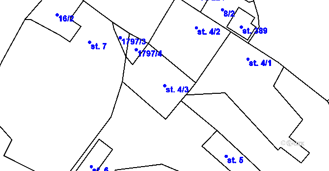Parcela st. 4/3 v KÚ Žinkovy, Katastrální mapa