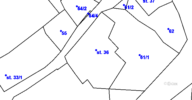 Parcela st. 36 v KÚ Žinkovy, Katastrální mapa