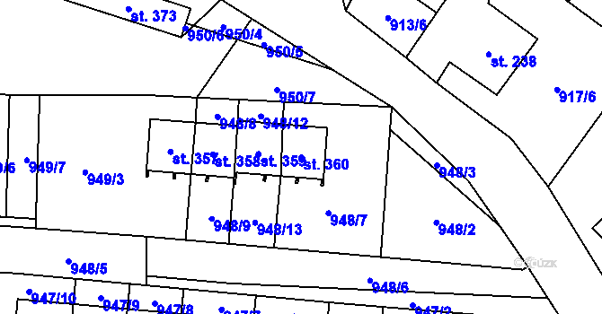 Parcela st. 360 v KÚ Žinkovy, Katastrální mapa