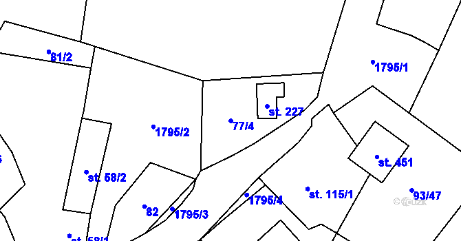 Parcela st. 77/4 v KÚ Žinkovy, Katastrální mapa