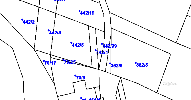 Parcela st. 442/4 v KÚ Žinkovy, Katastrální mapa