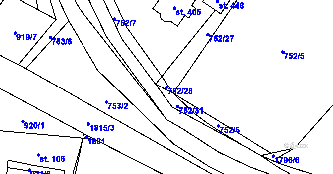 Parcela st. 752/28 v KÚ Žinkovy, Katastrální mapa