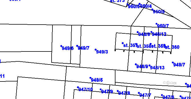 Parcela st. 949/3 v KÚ Žinkovy, Katastrální mapa
