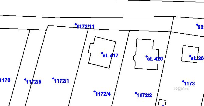 Parcela st. 417 v KÚ Žinkovy, Katastrální mapa