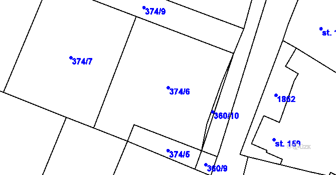 Parcela st. 374/6 v KÚ Žinkovy, Katastrální mapa