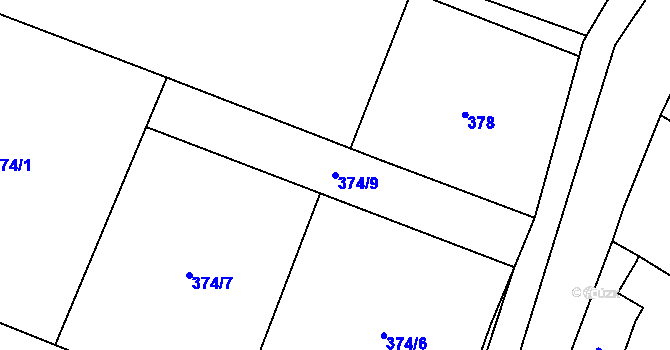 Parcela st. 374/9 v KÚ Žinkovy, Katastrální mapa