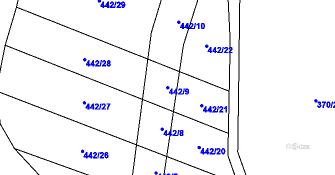 Parcela st. 442/9 v KÚ Žinkovy, Katastrální mapa