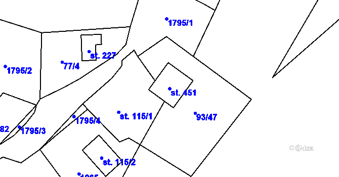 Parcela st. 451 v KÚ Žinkovy, Katastrální mapa