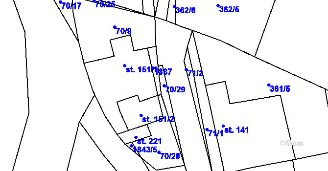 Parcela st. 70/29 v KÚ Žinkovy, Katastrální mapa