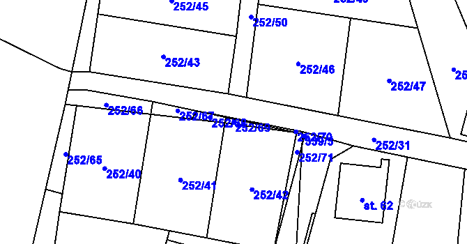 Parcela st. 252/69 v KÚ Žirov, Katastrální mapa