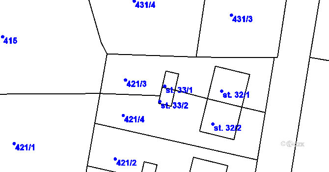 Parcela st. 33/1 v KÚ Cholunná, Katastrální mapa