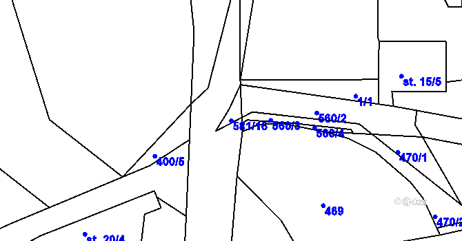 Parcela st. 581/16 v KÚ Cholunná, Katastrální mapa