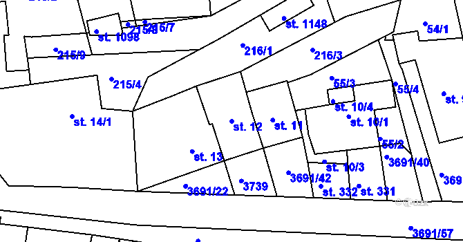 Parcela st. 12 v KÚ Žirovnice, Katastrální mapa