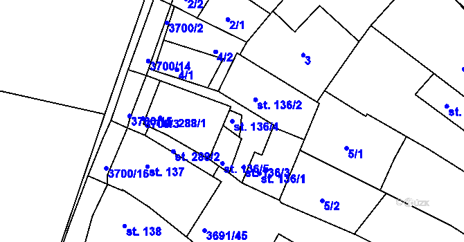 Parcela st. 136/4 v KÚ Žirovnice, Katastrální mapa