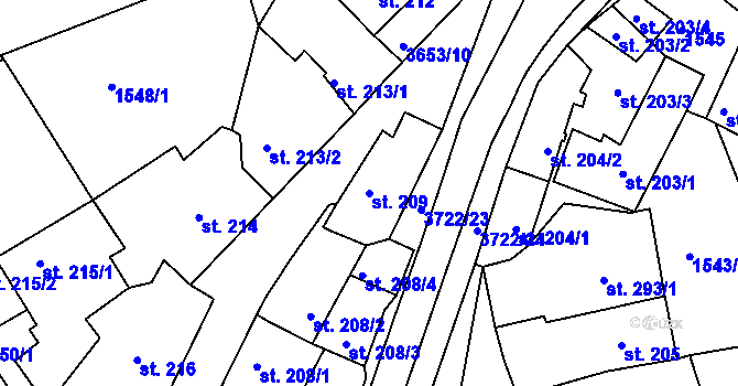 Parcela st. 209 v KÚ Žirovnice, Katastrální mapa