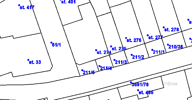 Parcela st. 274 v KÚ Žirovnice, Katastrální mapa