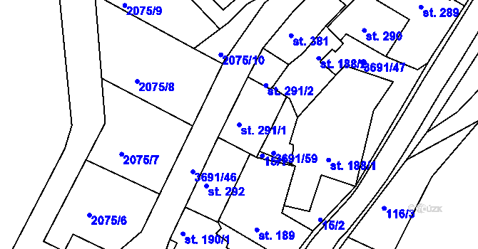 Parcela st. 291/1 v KÚ Žirovnice, Katastrální mapa
