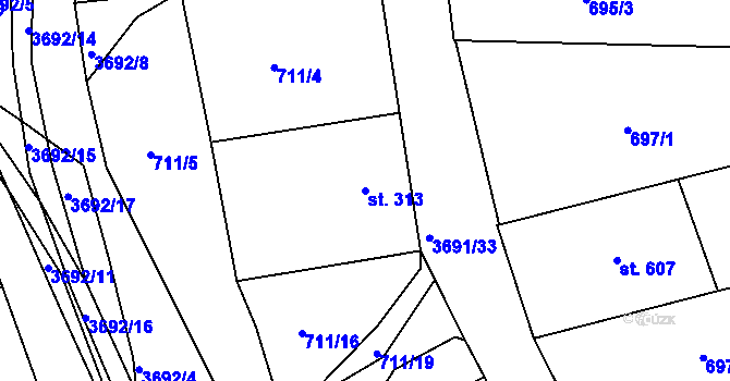 Parcela st. 313 v KÚ Žirovnice, Katastrální mapa