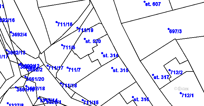 Parcela st. 314 v KÚ Žirovnice, Katastrální mapa