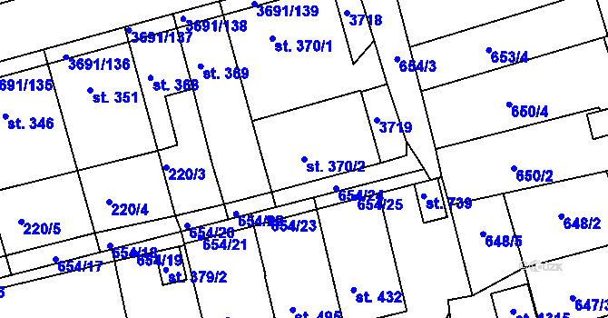 Parcela st. 370/2 v KÚ Žirovnice, Katastrální mapa