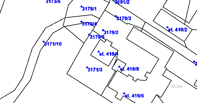 Parcela st. 419/4 v KÚ Žirovnice, Katastrální mapa