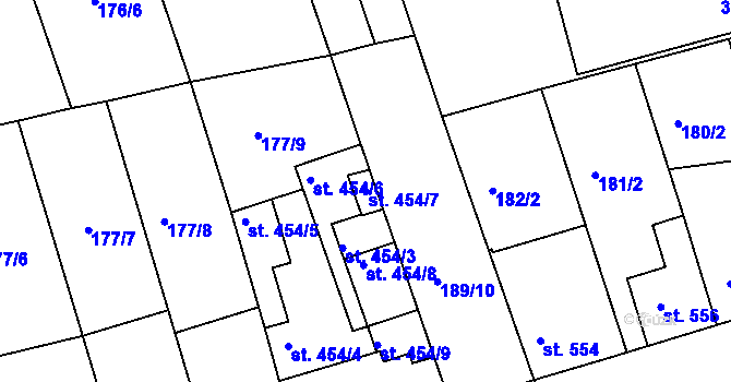 Parcela st. 454/7 v KÚ Žirovnice, Katastrální mapa