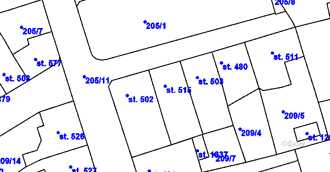Parcela st. 515 v KÚ Žirovnice, Katastrální mapa