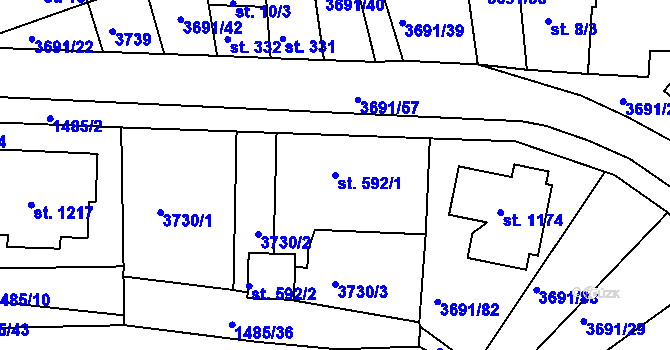Parcela st. 592/1 v KÚ Žirovnice, Katastrální mapa