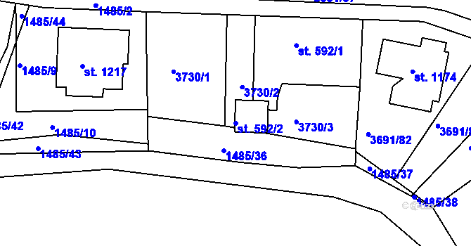 Parcela st. 592/2 v KÚ Žirovnice, Katastrální mapa