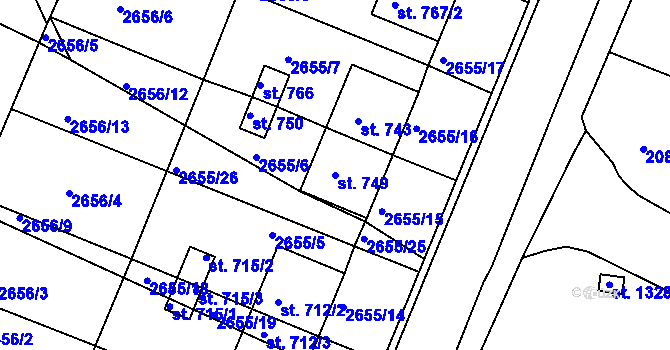 Parcela st. 749 v KÚ Žirovnice, Katastrální mapa