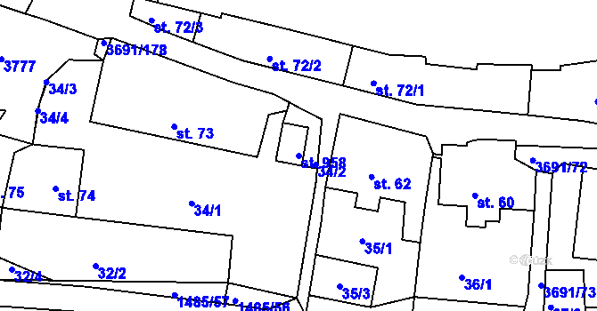 Parcela st. 958 v KÚ Žirovnice, Katastrální mapa