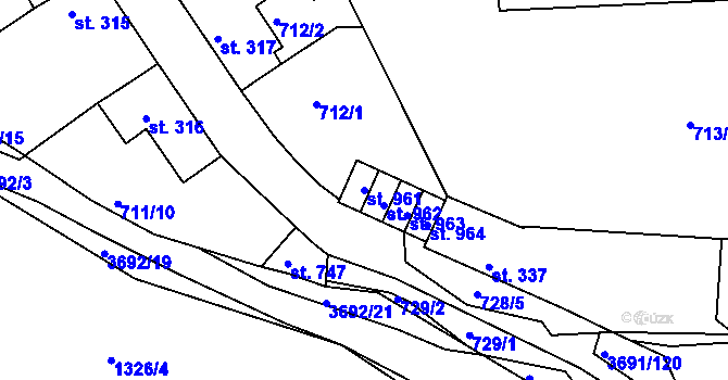 Parcela st. 961 v KÚ Žirovnice, Katastrální mapa