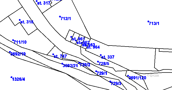 Parcela st. 964 v KÚ Žirovnice, Katastrální mapa